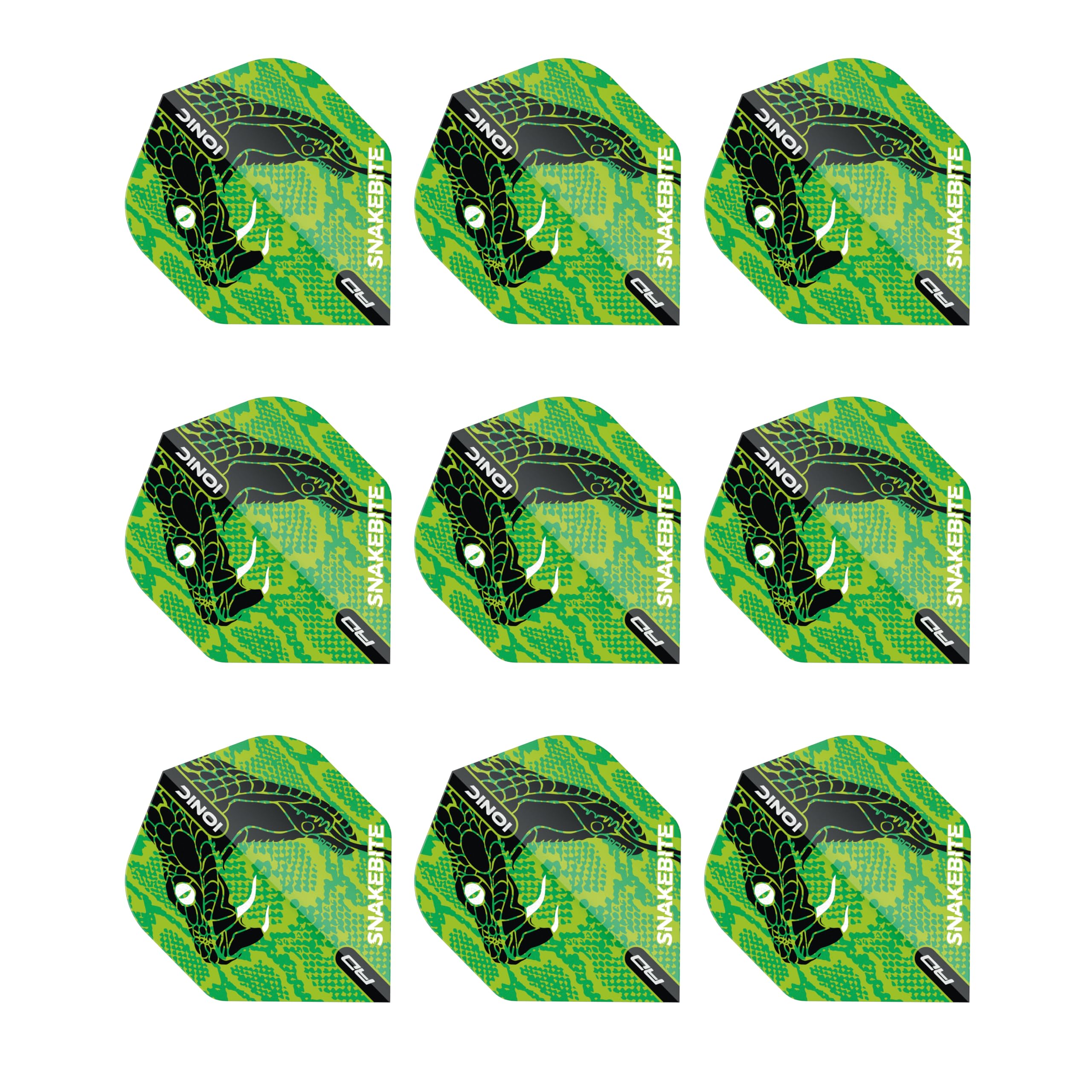 RED DRAGON Snakebite Ionic Snake Head Green Dart Flights - 3 sets Per Pack (9 Dart Flights in total)