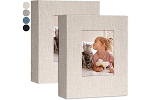 Yopih Small Photo Album 4x6 Photos 2 Pack Linen Cover Mini Photo Book 26 Page Holds 52 Pictures Artwork or Postcards Storage Beige