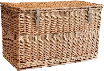 Arthur Cameron Lightweight Wicker Storage Trunk Large Natural Leather Straps