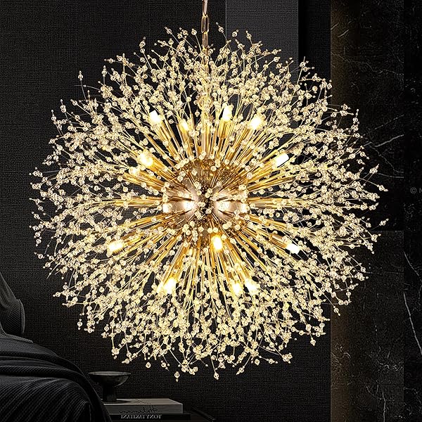 WELLMET FIREWORK CRYATSL CHANDELIER 30 INCH, GOLD FIORE...