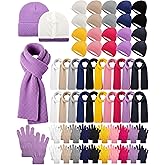 Chicingyou 60/90 Pcs Bulk Winter Hat Scarf Gloves Set for Homeless Warm Unisex Knit Beanie Hat Long Scarves for Adult Charity