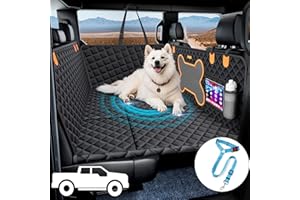 Geotick Dog Back Seat Extender for Truck, Hard Bottom Dog Car Seat Cover-Strong Support Waterproof Scratch-Proof Pet Hammock for Full Size F150/RAM1500/Silverado Crew Cab Pickup, Black