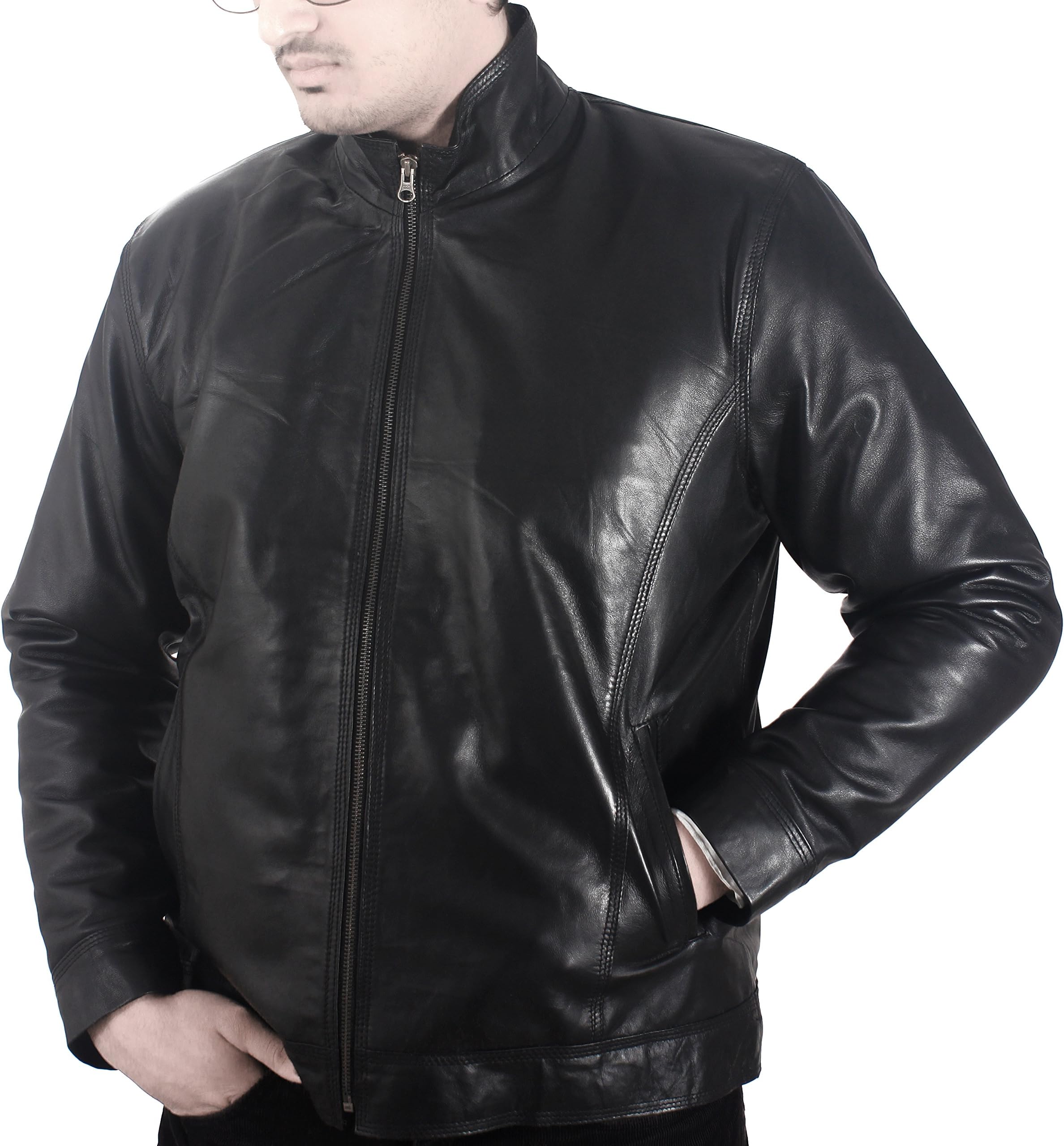 Classic Black Biker Leather Jacket Original Genuine Lambskin Leather Jacket for Men Boys(S)