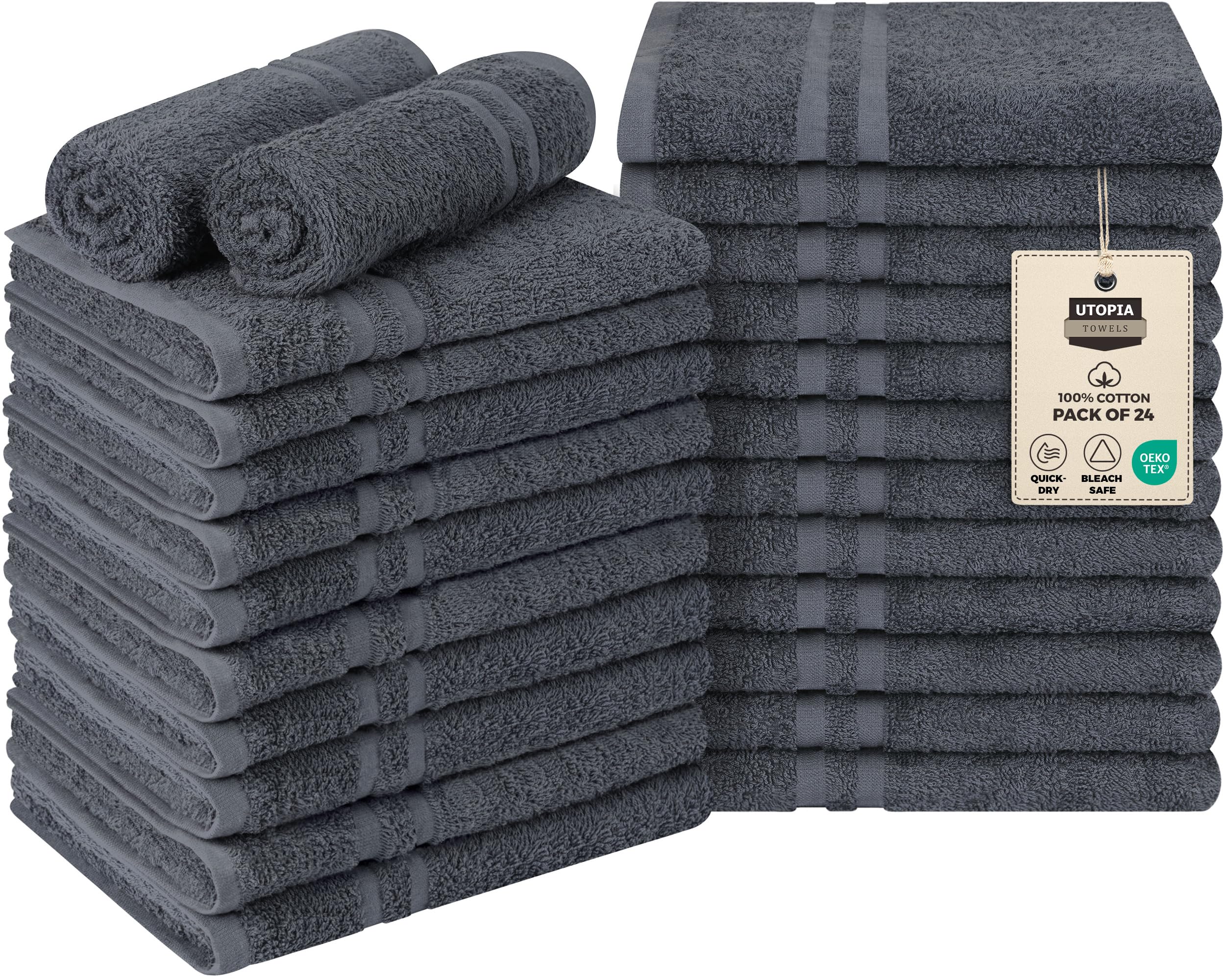 Photo 1 of Utopia Towels Cotton Bleach Proof Salon Towel 16 by 27 inches, Bleach Safe Gym 100% Cotton Hand Towel, 24 Pack, Dark Grey