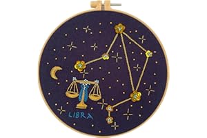 mozhijing Constellation Embroidery Kit for Adults with Stamped Pattern, Round Beads for Embroidery DIY Crafting,Cross Stitch Beginner Kits with Frame,Libra Embroidery Kit.