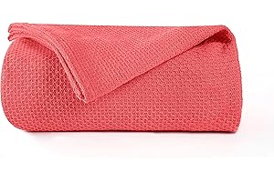 BOUTIQUO 100% Cotton Bed Blanket, Breathable Thermal Blanket Full - Queen Size, Soft Honeycomb Waffle Blanket 90"x90", Cotton Bed Blanket, Perfect for Layering Any Bed for All Season, Coral