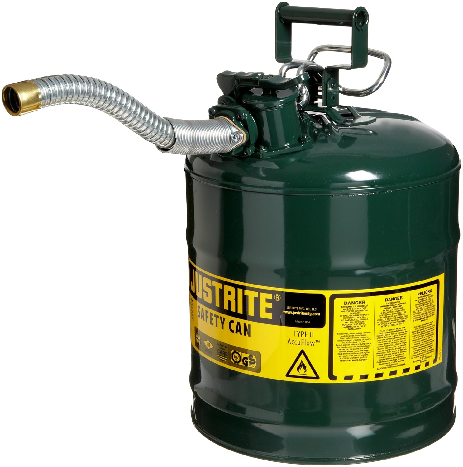 Justrite 7250330 AccuFlow 5 Gallon, 11.75" OD x 17.50" H Galvanized Steel Type II Blue Safety Can With 1" Flexible Spout: Lawn And Garden Tool Gas Cans: Industrial & Scientific