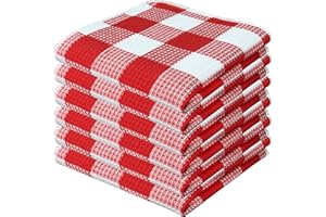 PurpleEssences 100% Cotton Waffle Weave Check Plaid Kitchen Towels, Super Soft and Absorbent Dish Towels for Drying Dishes (R