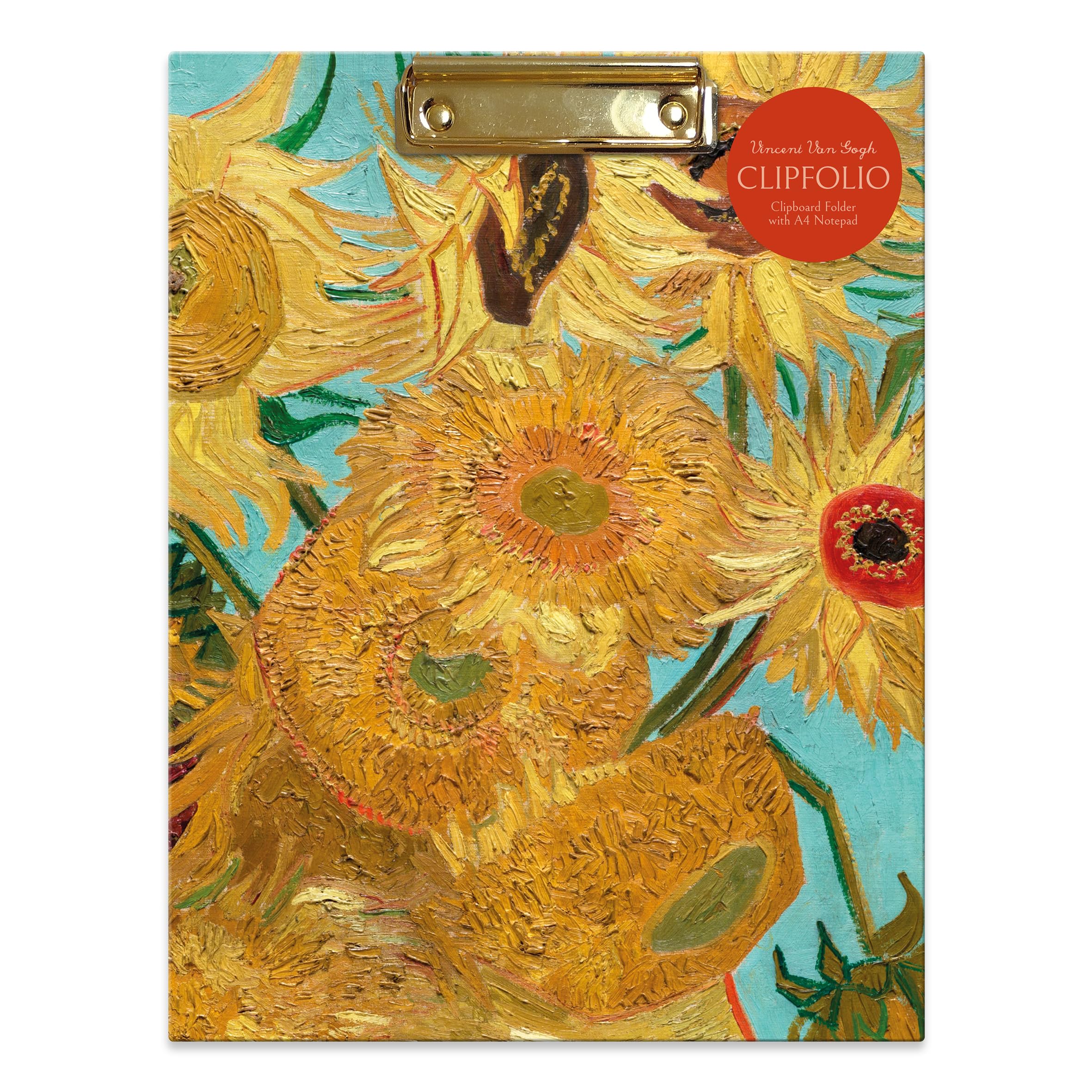 Robert Frederick A4 Clipboard Folder with Notepad | Van Gogh Sunflowers Design | Document Wallet Organiser, Lined Writing Pad, Office Desk Stationery Gift