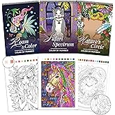 TOYSKY Coloring Books for Adults Relaxation Set of 3, Color by Number Adult Coloring Books Spiral Bound, Relieving with 60 Mandalas Animals Flowers and Lands for Adults, Gift for Women