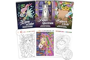 TOYSKY Coloring Books for Adults Relaxation Set of 3,Color by Number Adult Coloring Books Sprial Bound,Relieving with 60 Mand