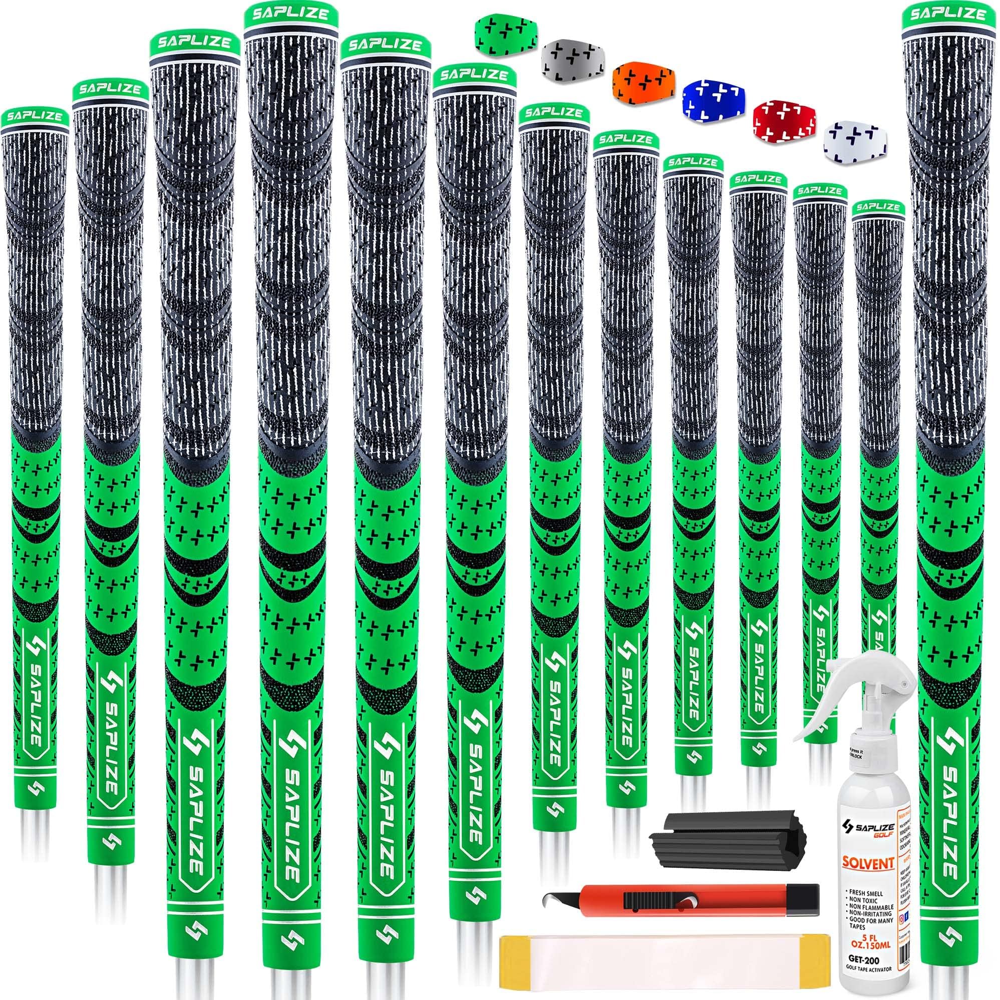 SAPLIZE Cross Cord Golf Grips Set of 13 Grips with Tape or Full Regripping Kit, Std/Mid/Jumbo, Low Taper Design, Multi-compound Hybrid, Anti-Slip Golf Club Grips, CL03 Series, Standard, Green Image