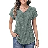 Iysogha Womens Tops Summer Sweaters Short Sleeve V Neck Tunic Tops Dressy Casual Business Blouse