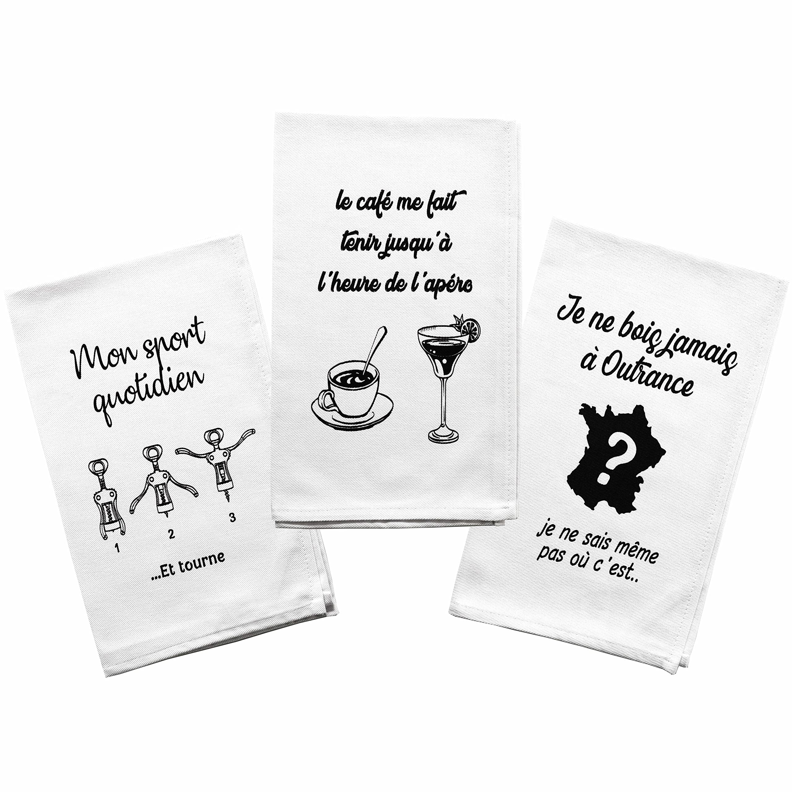 Zinello Design Set of 3 Humorous Kitchen Tea Towels, 100% Cotton, White, 50 x 70 cm