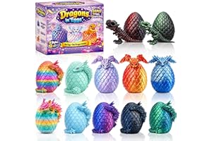 Rubypop 3D Printed Dragon Egg, 12 Pack Easter Basket Stuffers with Dragon Inside, Prefilled Egg Hunt Game Toy Party Favors Fi