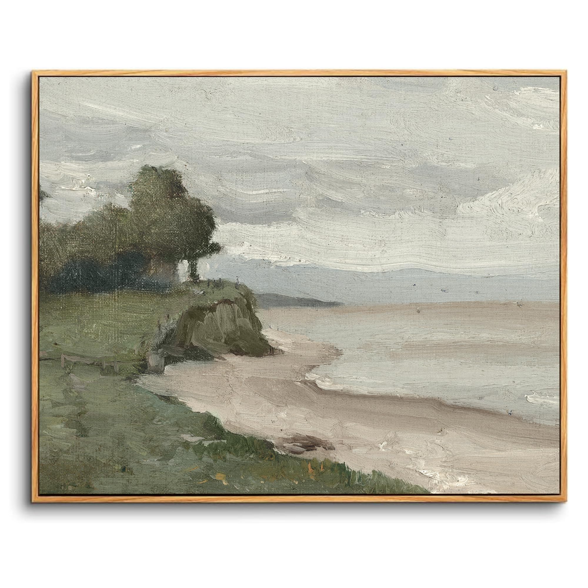 hyidecorart Wooden Framed Canvas Wall Art for Living Room, 16"x24" Beaches near Etretat Vintage Bedroom Decor Aesthetic, Modern Paintings Artwork Wall Decorations for Bathroom Hallway Dining Room