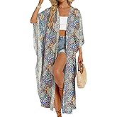 Bsubseach Long Kimonos for Women Boho Floral Print Kimono Cardigans Bathing Suit Coverup Beach Vacation Outfits