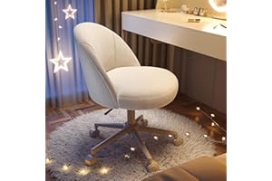 EnHomee Vanity Chair with Wheels, Small Office Chair with Back, Cute Armless Desk Chair for Makeup Room, Home Office,Bedroom, White