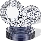 Hioasis 60pcs Blue Plastic Plates Set - Floral Blue & White Porcelain Design, 10.25" Dinner & 7.5" Dessert Plates Disposable for Wedding (Dishwasher Safe, Traditional Style)