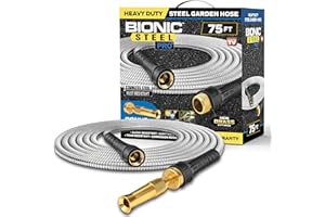 Bionic Steel PRO 75ft Garden Hose with Nozzle, 304 Stainless Steel Metal 75ft Water Hose Flexible Hose, Kink Free, Lightweight & Heavy Duty, Crush Resistant Fitting, Easy Coil, 500 PSI 2025 Model