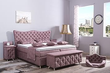 Aukona International Viktoria Boxspringbett Altrose 160x200 7-Zonen Taschenfederkern, mit Komfort Topper Kostenlose Anlieferu