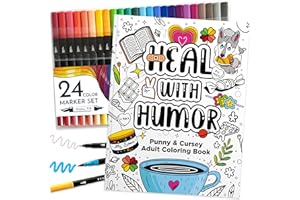 RYVE Adult Coloring Book Set for Adults Relaxation - Sassy & Funny Self Care Gifts for Women, Motivational Swear Word Coloring Book, Cancer Care Gifts Chemo Care Package for Women, 24 Markers Included