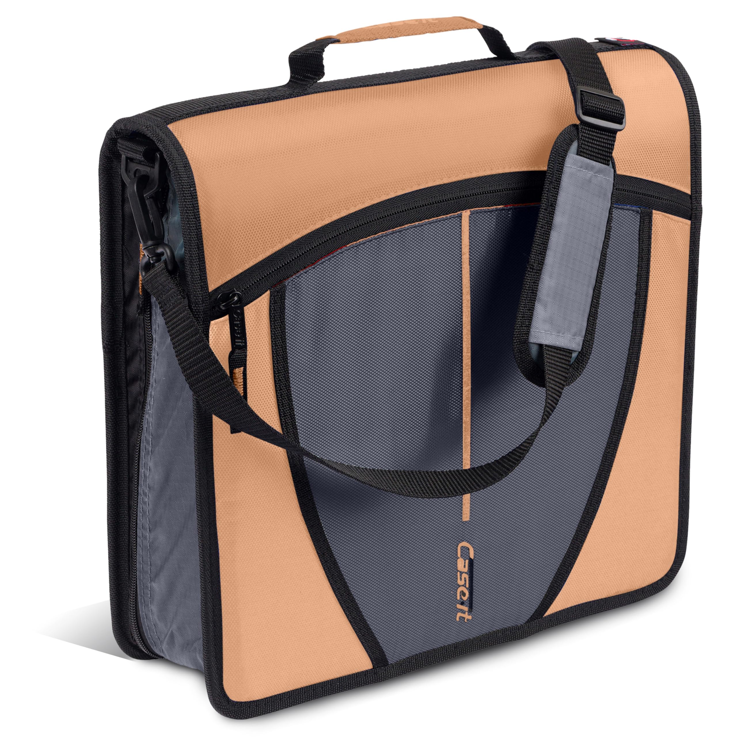 Photo 1 of Case-it Mighty Zip Tab School Zipper Binder | 3-Inch O-Rings, 600-Sheet Capacity, 5-Subject Expanding File Folder, Multiple Pockets & Storage Organizer, Shoulder Strap | D-146 Peach