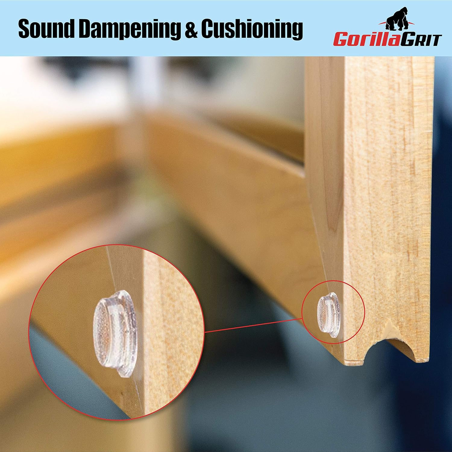 GorillaGrit Pack of 100 Cabinet Door Bumpers - Made in USA - Clear Adhesive Buffer Pads for Cupboards, Drawers, Glass Tops, Cutting Boards, Picture Frames, Small Furniture - Image 4
