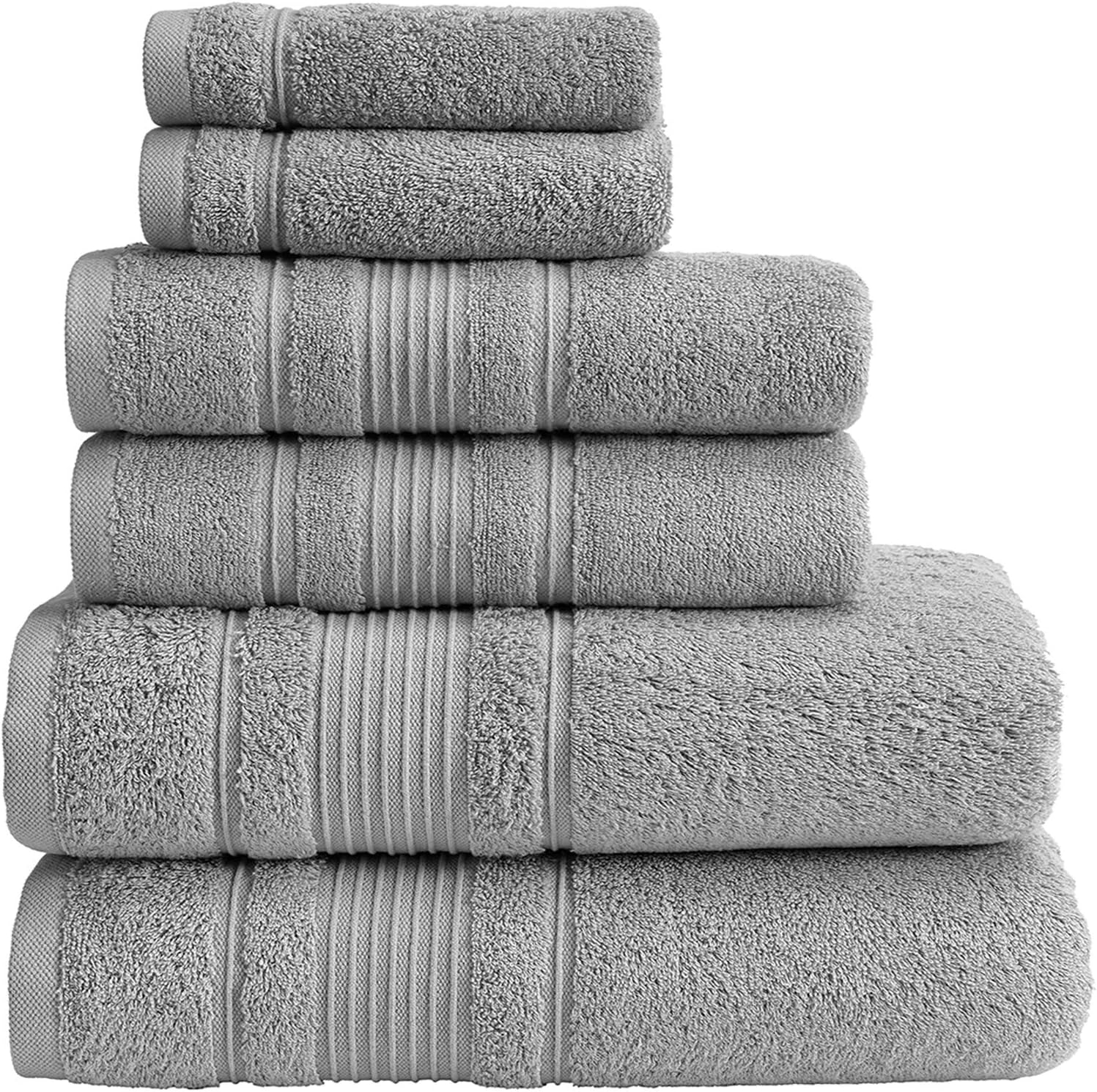 Qute Home Spa & Hotel Towels 6 Piece Towel Set, 2 Bath Towels, 2 Hand Towels, and 2 Washcloths - Grey: Home & Kitchen