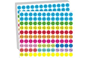 YSHIHE Garage Sale Price Stickers, 2040 Pieces Yard Sales Sticker 3/4 Inch Round Price Tags Labels, Multiple Denominations, Bright Colors
