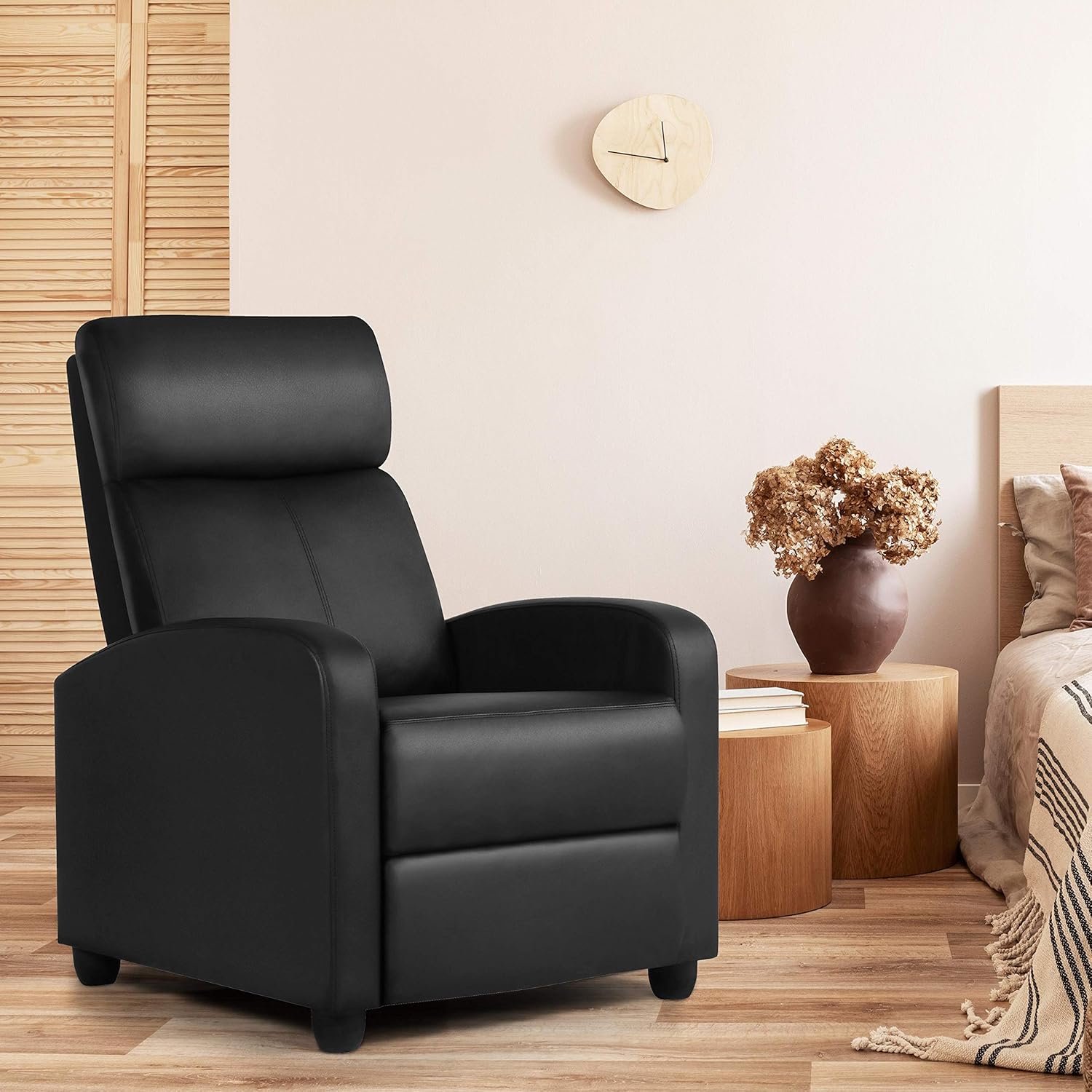 YAHEETECH Recliner Chair PU Leather Recliner Sofa Home Theater Seating with Lumbar Support Overstuffed High-Density Sponge Push Back Recliners: Furniture & Decor