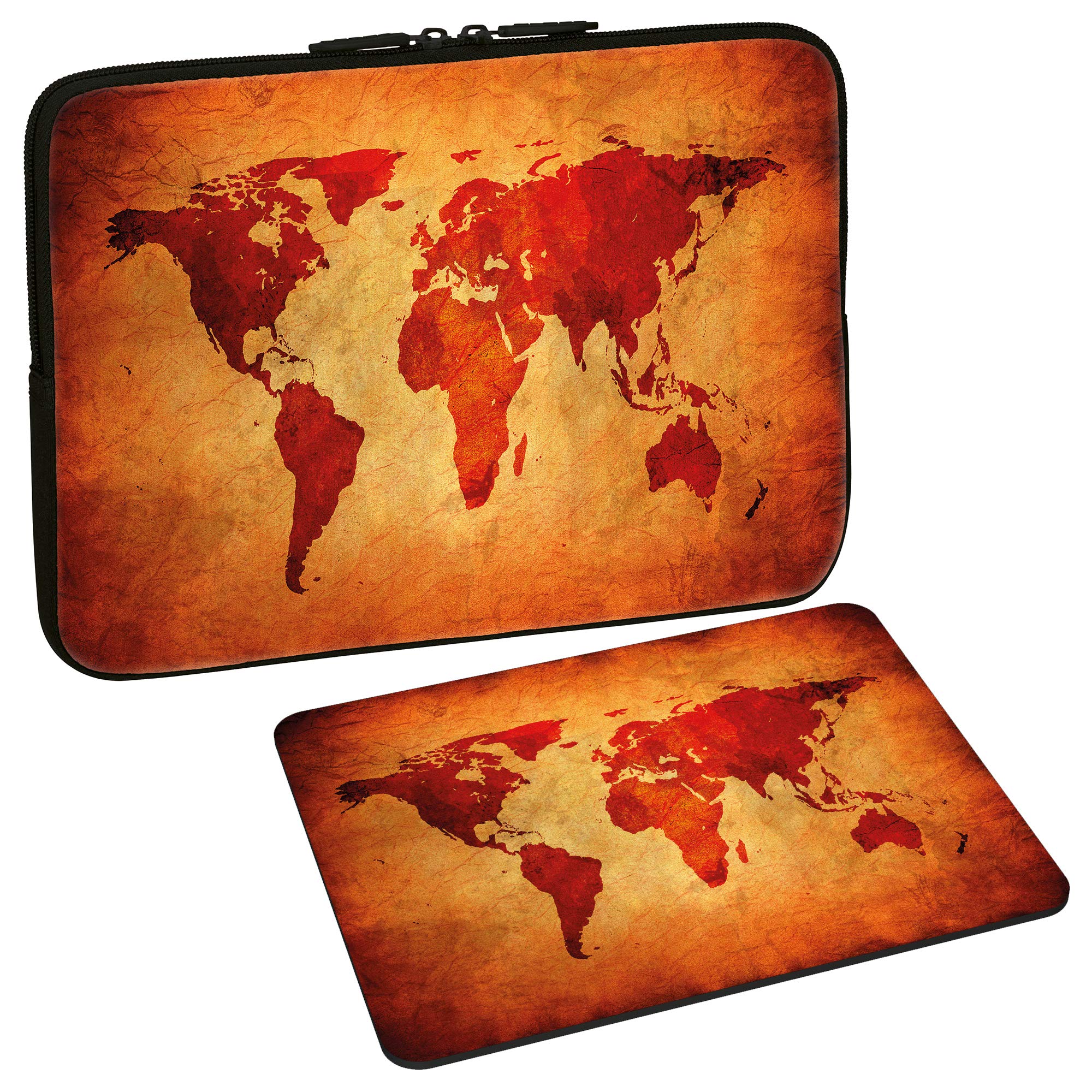 PEDEA Design Laptop Case Sleeve for up to 17.3 inch with mouse pad, Brown Global Map