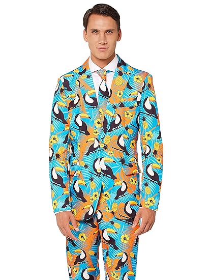 OFFSTREAM Faschingskostüme für Herren - Mit Jackett, Hose und Krawatte mit Festlichen Print