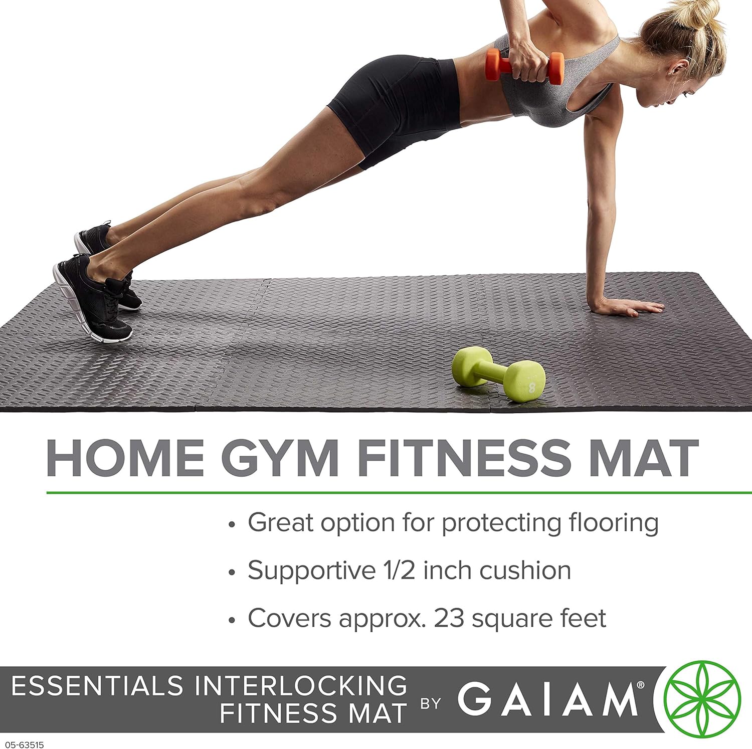 Gaiam Essentials Interlocking Exercise Mat - Square Puzzle Foam Tiles Home Gym Fitness Mat Workout Flooring | Multi-Purpose Use in Garage, Basement, Kids/Baby Play Areas | 23.5" x 23.5" x 0.48" Thick : Sports & Outdoors