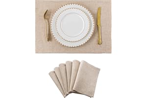 Home Brilliant Burlap Linen Placemats Set of 6 Plate Mats Heat Resistant Dining Table Cloth Placemats Washable Kitchen Table Mats for Thanksgiving Holiday Dinner, 13x19 inch, Light Linen
