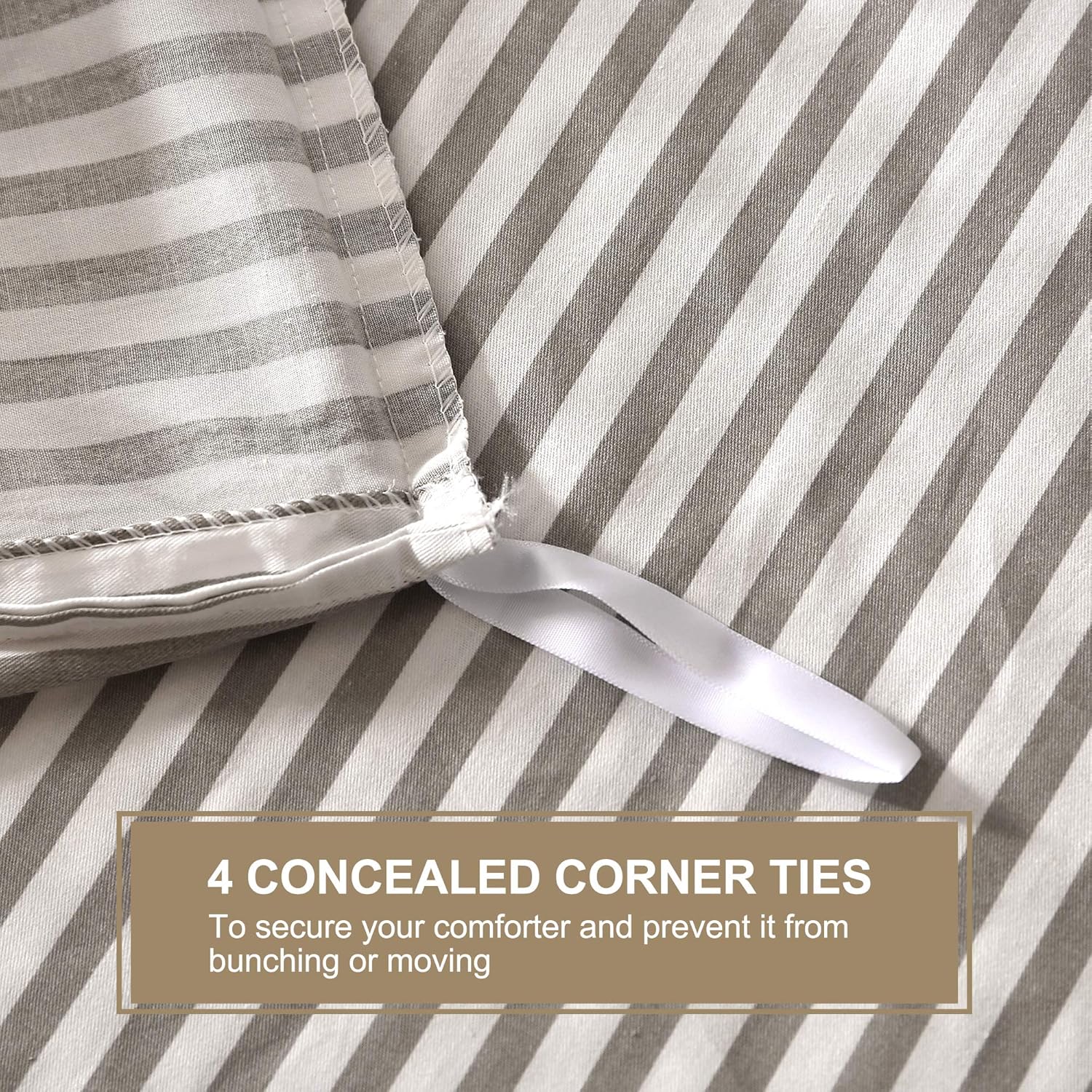 JELLYMONI 100% Natural Cotton 3pcs Striped Duvet Cover Sets,White Duvet Cover with Grey Stripes Pattern Printed Comforter Cover,with Zipper Closure & Corner Ties(Queen Size): Kitchen & Dining