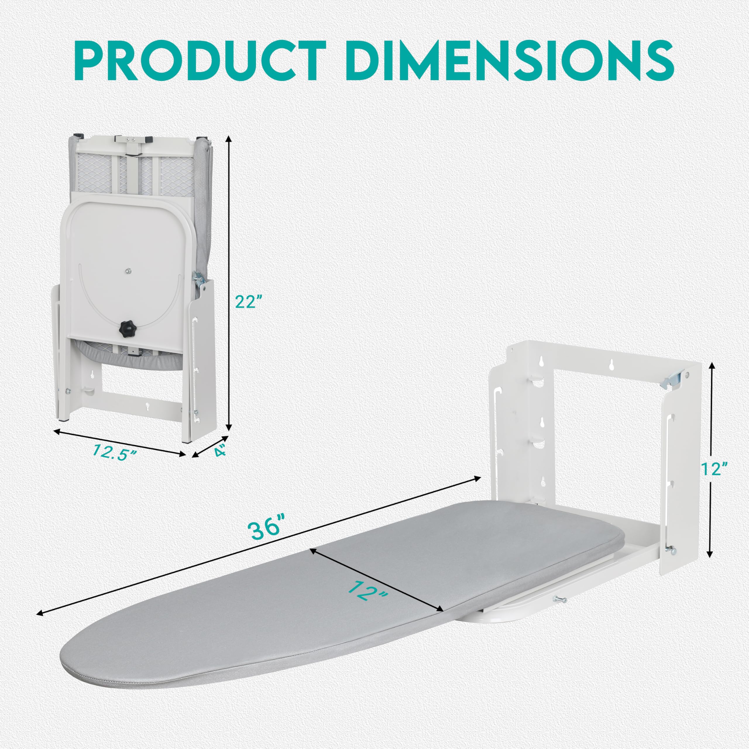 Wall Mounted Ironing Board, 180 Rotation, Space-Saving Fold Down, 36