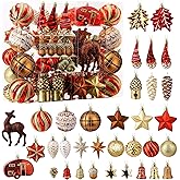 Alupssuc 103pcs Christmas Balls Ornaments Set, Gnome Christmas Tree Decorations with Hanging Strings, Shatterproof Plastic Baubles for Xmas Tree Holiday Wedding Party Decorations, Red, Bronze and Gold