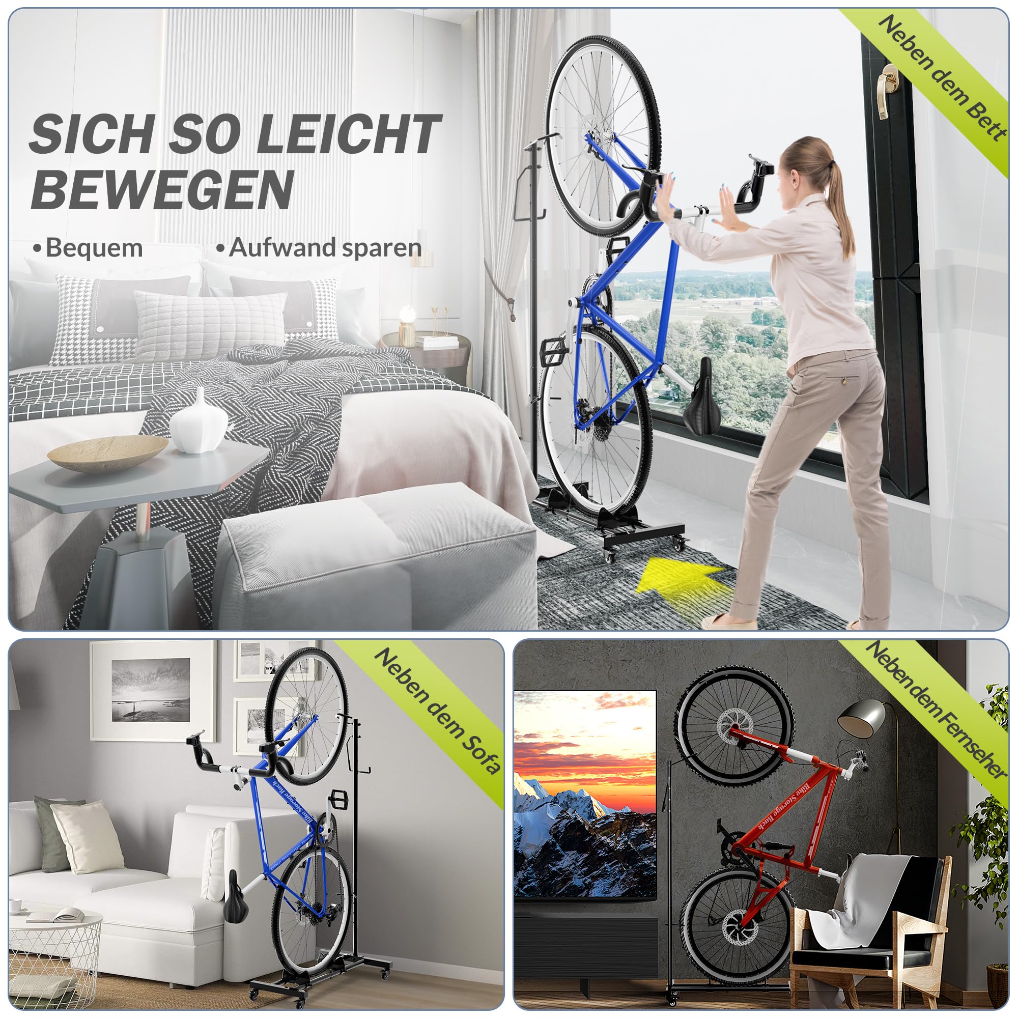 Sttoraboks Fahrradständer, vertikaler und horizontaler höhenverstellbarer Fahrradständer für Fahrräder, Fahrradbodenständer für MTB-Rennräder zur Aufbewahrung von Fahrrädern - für Fahrräder bis zu 29" 7