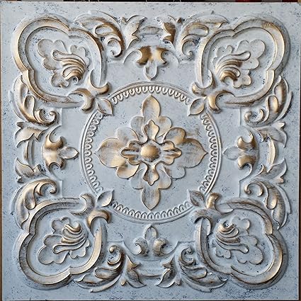 Amazon Com Plastdecor Ceiling Tile Faux Tin Paint White Gold Bar