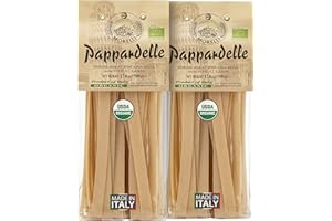 Morelli Organic Pappardelle Pasta Noodles - Imported Pasta from Italy, Wide pappardelle Noodles, Gourmet Italian Durum Wheat Salomina with Wheat Germ - 17.6oz (500g) - Pack of 2