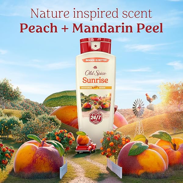 OLD SPICE CLEANSING BODY WASH FOR MEN, 24/7 SHOWER FRESH WITH LASTING SCENT, MOISTURIZE & RENEW, GENTLE ON SKIN, VITAMIN B3, SUNRISE WITH PEACH + MANDARIN PEEL SCENT, 18 OZ