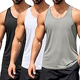 COOFANDY Men Workout Tanks for Gym Quick Dry 3 Pack Muscle Sleeveless Shirts Y Back Activewear Tank Tops Black/White/Light Grey XX-Large