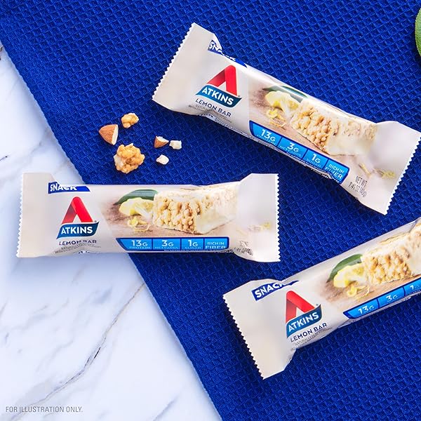 ATKINS LEMON FLAVORED SNACK BAR, HIGH PROTEIN BAR, LOW SUGAR AND LOW CARB, KETO FRIENDLY SNACK, GLUTEN FREE, HIGH IN FIBER, MADE WITH REAL ALMOND BUTTER, 16 COUNT