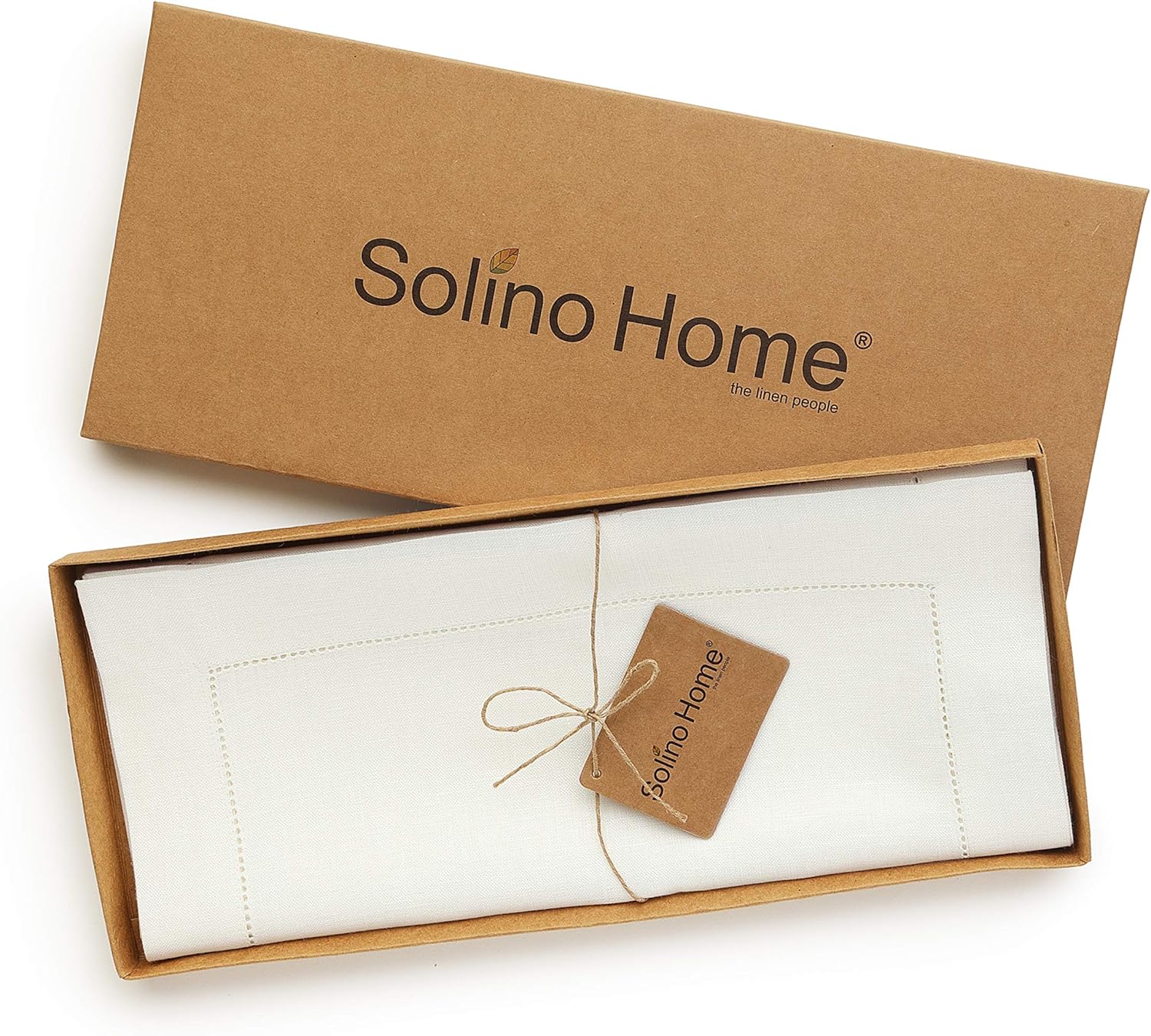 Solino Home 100% Pure Linen Hemstitch Table Runner - 14 x 90 Inch, Handcrafted from European Flax, Machine Washable Classic Hemstitch - Ivory: Home & Kitchen