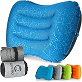 Crisonky Camping Pillow,Ultralight Inflatable Travel Pillow for Backpacking | Dual Air Valve, Ergonomic Neck &amp; Lumbar Support, Portable &amp; Packable for Outdoor Backpacking, Airplane