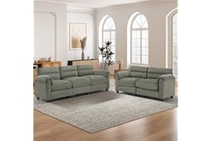 HAOMARKETS Corduroy Sofa Set, Upholstered Loveset and 3-Seater Couch with Plush Cushions and Rolled Arms, Modern Living Room Furniture Sets,Green