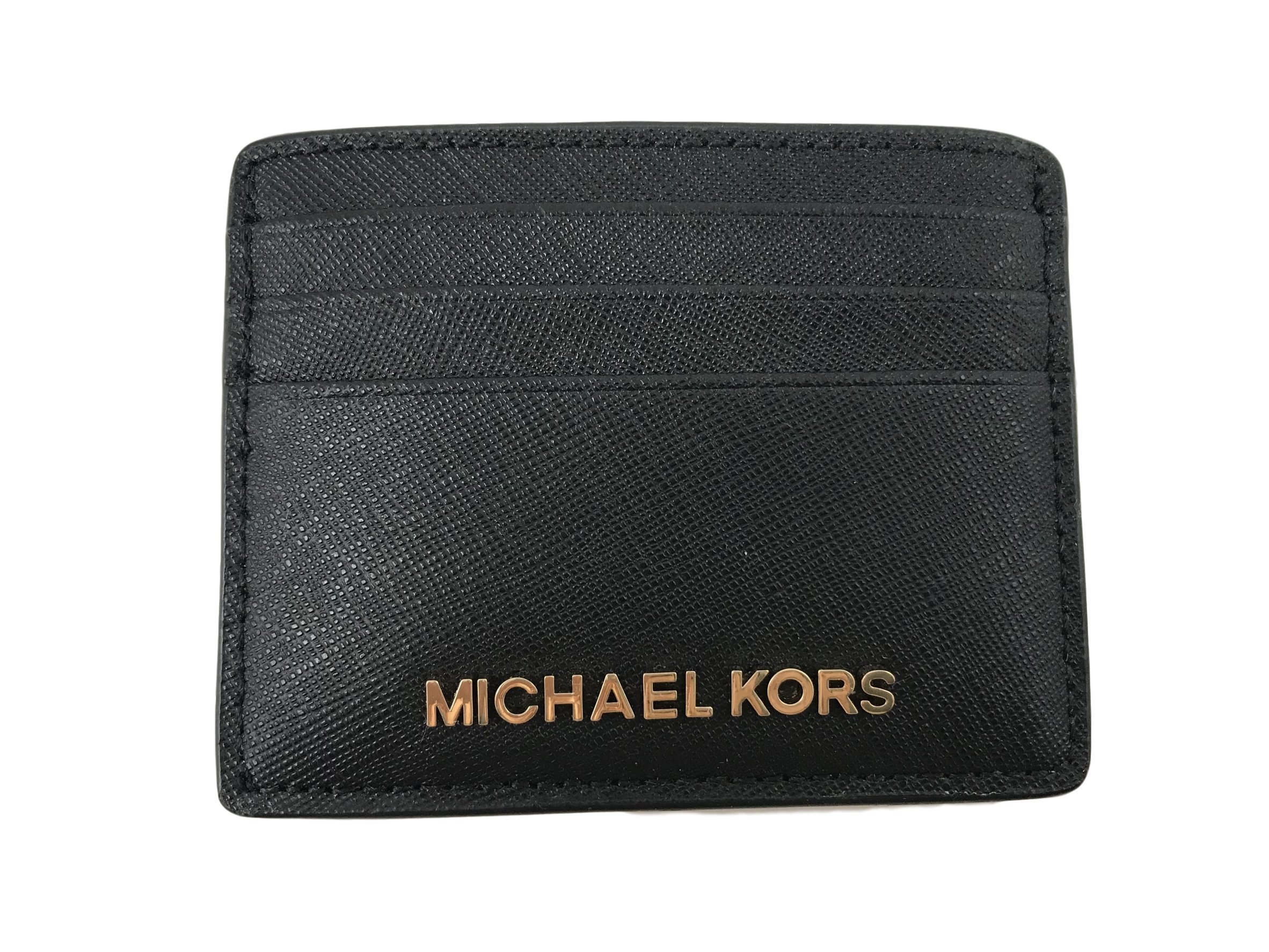 Michael Kors Jet Set Travel Large ID Card Holder Saffiano Leather Black/Gold
