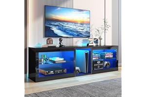 Vinctik 6&Fox LED TV Stands w/Power Outlet,60,00-Colors Lighting for 60 65in TV, 55" Modern High Gloss Entertainment Center,TV Console W/Adjustable Glass Shelves for Living Room Game Bedroom (Black)