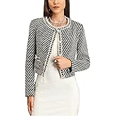 M.Infisavo Tweed Blazer Jackets for Womens with Pockets, Cropped Long Sleeve Open Front Collarless Elegant Casual Cardigan